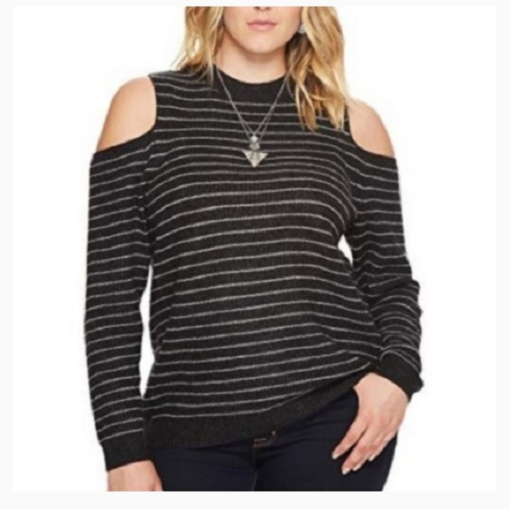 Lucky Brand Striped Cold Shoulder Knit Sweater